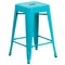 Flash Furniture 24&#x22; Crystal Teal Blue Backless Industrial Outdoor Counter Height Stool with Square Seat